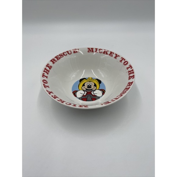 Disney Other - MICKEY TO THE‎ RESCUE Disney 7" RARE Mouse CERAMIC Bowl FIREFIGHTER White #08
